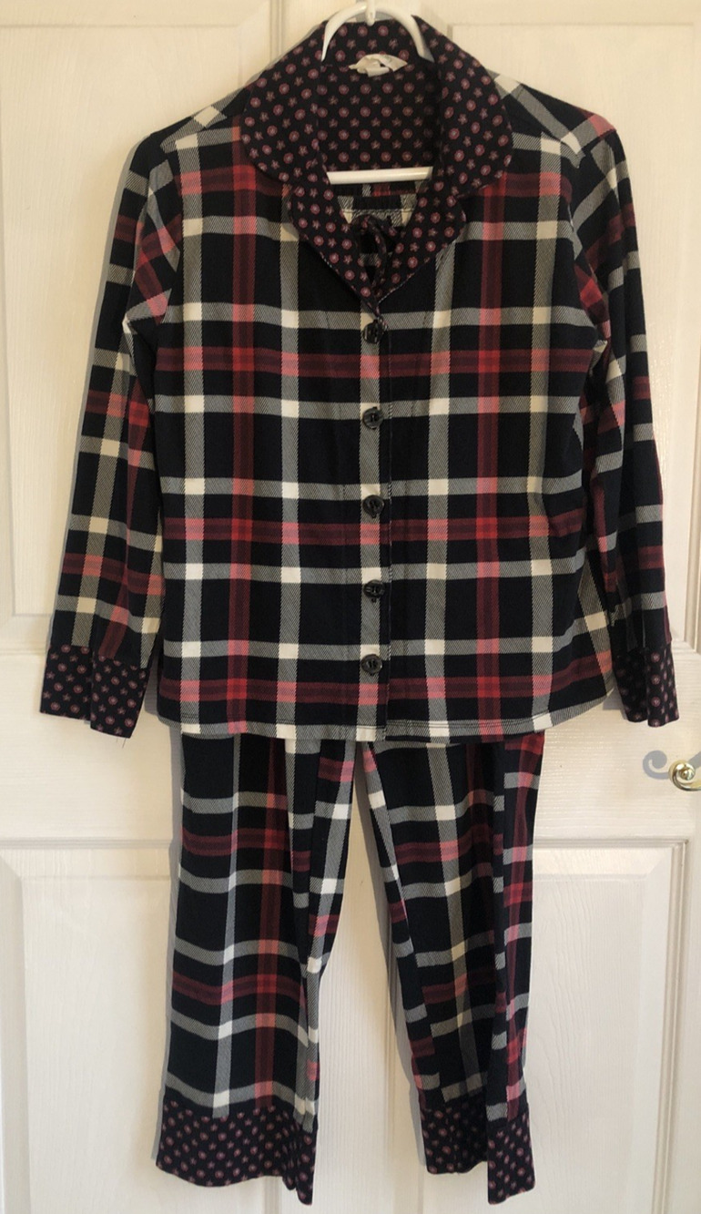 Vera Bradley Pajama Set Small Plaid Black and Red Cotton Flannel cozy warm comfy